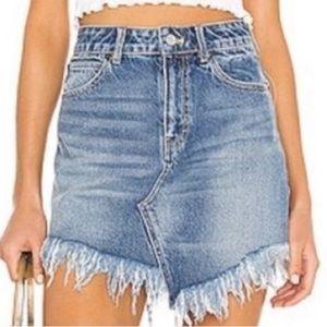 WE THE FREE Distressed Frayed Row Hem Blue Denim Jean Skirt Y2K 30 New With Tag